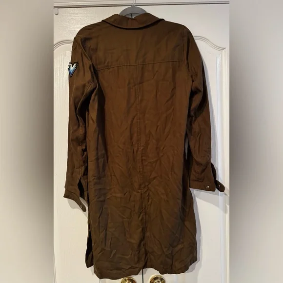 Zara Army Green Long Snap-Down Patchwork Jacket - Size S - Picture 8 of 9